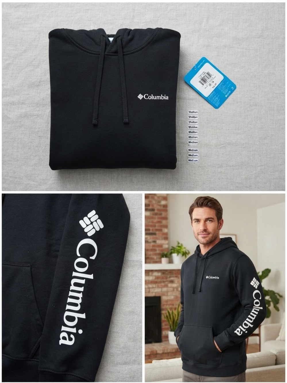 Columbia Black Hoodie with White Sleeve Logo